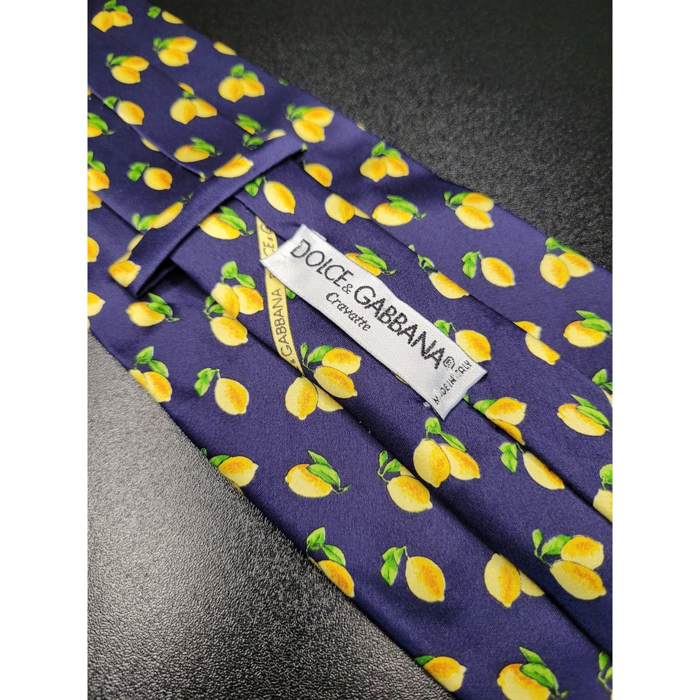Dolce & Gabbana Men's Necktie Navy Lemon Silk 3.75" x 58" Excellent